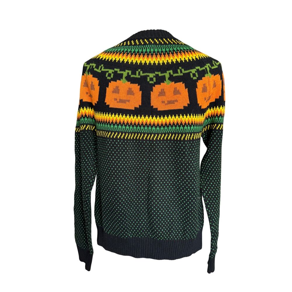 ModCloth Pumpkin Fair Isle Halloween Sweater Cardigan Pumpkin Sweater Medium - Picture 4 of 16